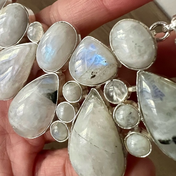 925 MOON GODDESS Rainbow Flash Moonstone Collar Bib Necklace - Picture 9 of 9